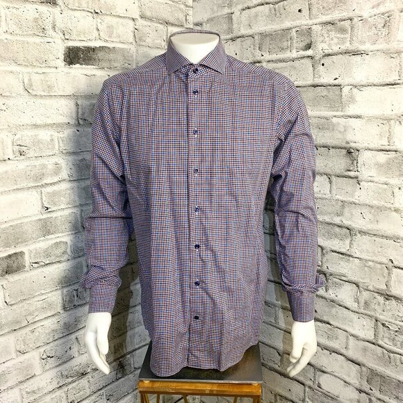 Eton Slim Gingham Check Print Dress Shirt - Picture 1 of 12